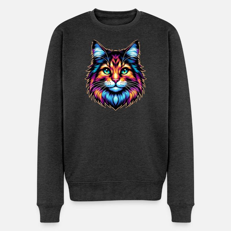 Katze - Männer Premium Bio Pullover - Anthrazit meliert
