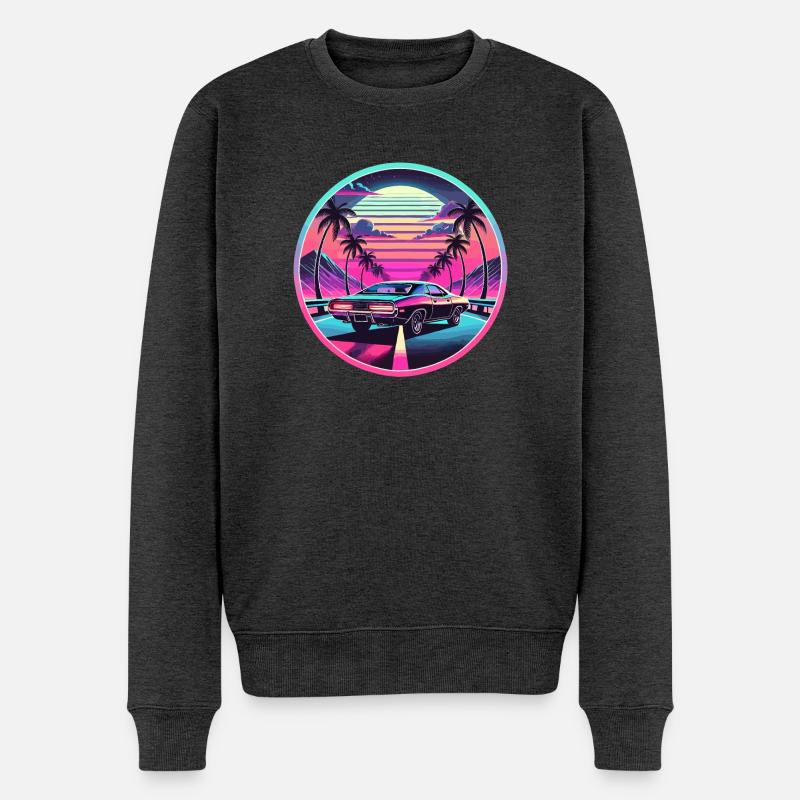 Rétro coucher de soleil Muscle Car conduite - Pull Premium bio Homme - anthracite chiné