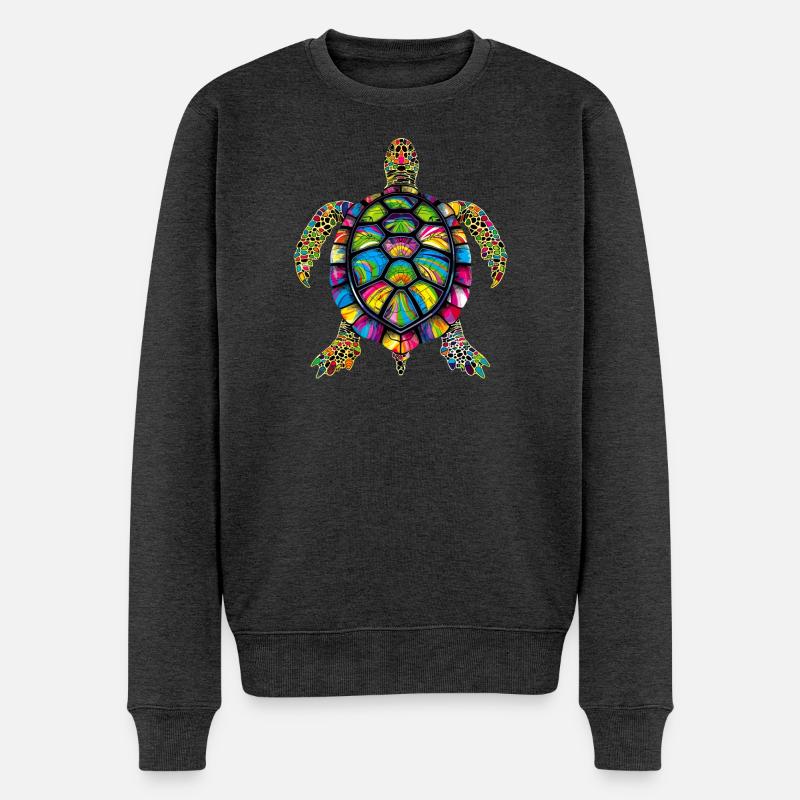 Schildkröte Bunt Popart Reptil Süße Schildkröten - Männer Premium Bio Pullover - Anthrazit meliert