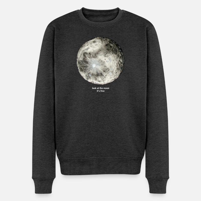 Schau dir den Mond an, er ist kostenlos (weiße Buchstaben) - Männer Premium Bio Pullover - Anthrazit meliert
