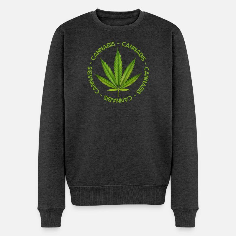 Grünblatt-Cannabis-Krone - Männer Premium Bio Pullover - Anthrazit meliert