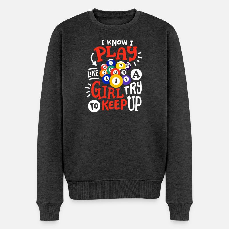 Poolspielerin Mädchen Billard - Männer Premium Bio Pullover - Anthrazit meliert