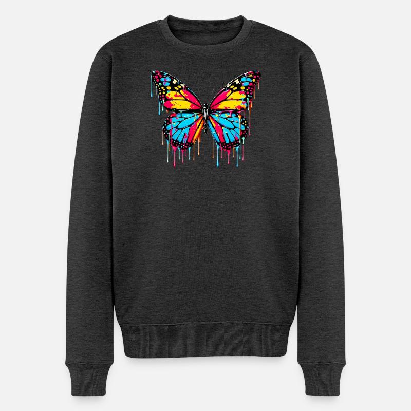 Schmetterling - Männer Premium Bio Pullover - Anthrazit meliert