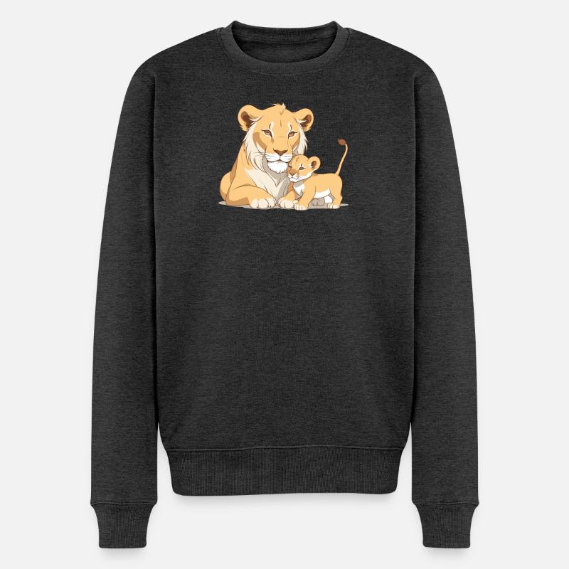 Löwenmama mit Kind - Männer Premium Bio Pullover - Anthrazit meliert