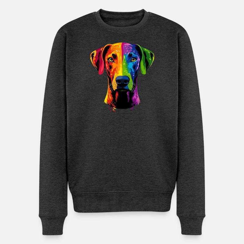 Rhodesian Ridgeback Popart Regenbogen Bunt Hunde - Männer Premium Bio Pullover - Anthrazit meliert