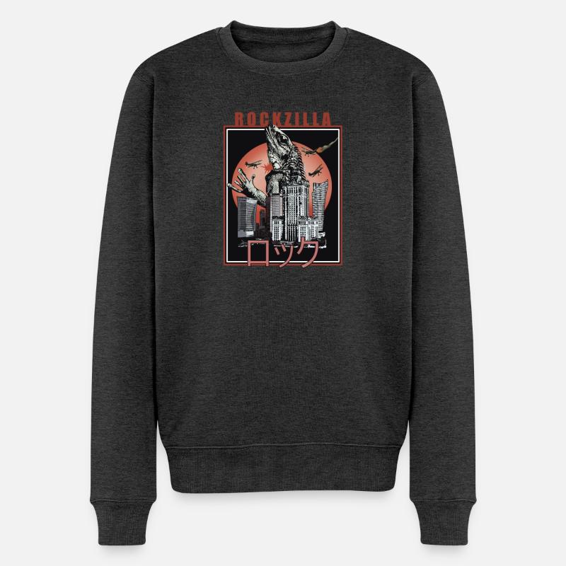 Retro Kaiju Stadtkampf T-Shirt - Männer Premium Bio Pullover - Anthrazit meliert