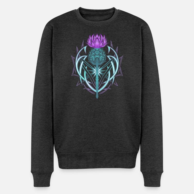 Distel Schild Celtic Knots Thistle Lover - Männer Premium Bio Pullover - Anthrazit meliert