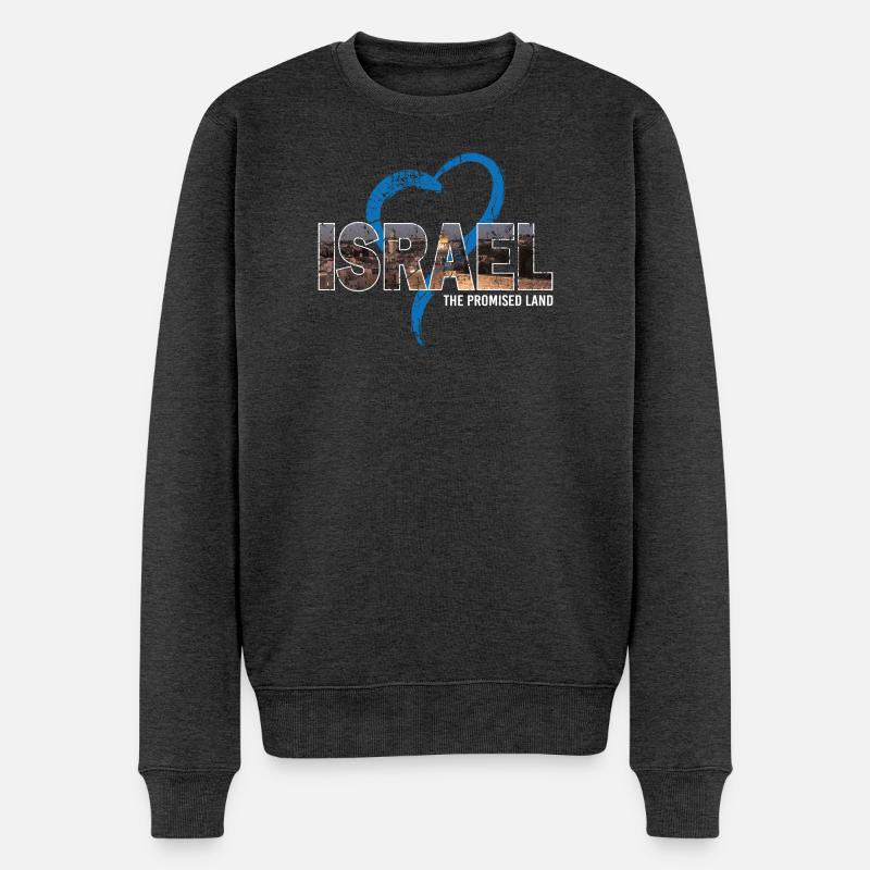 Israel mit Herz - Männer Premium Bio Pullover - Anthrazit meliert