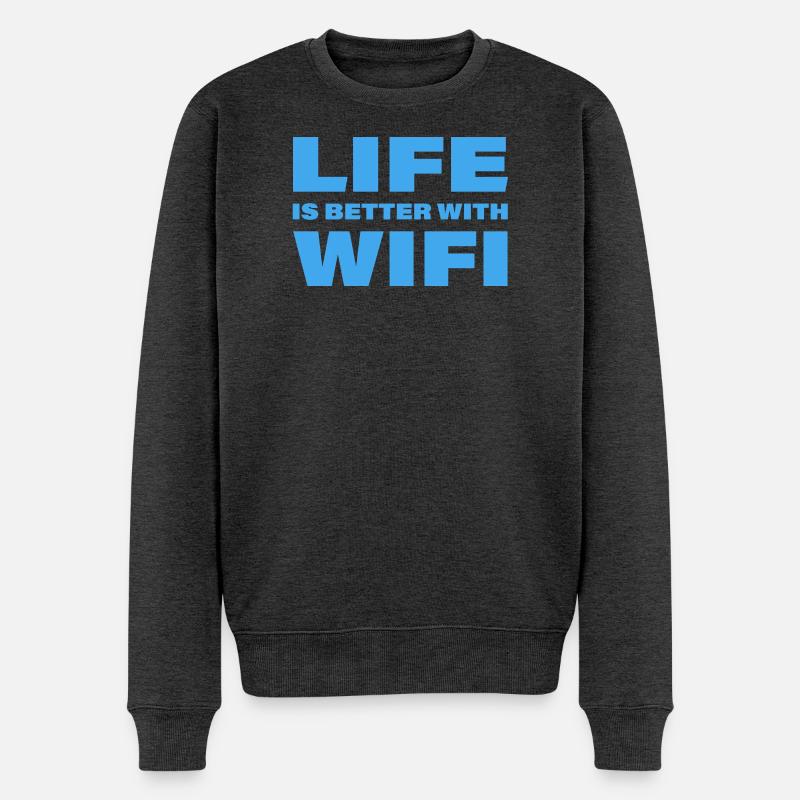 LIFE IS BETTER WITH WIFI - Männer Premium Bio Pullover - Anthrazit meliert