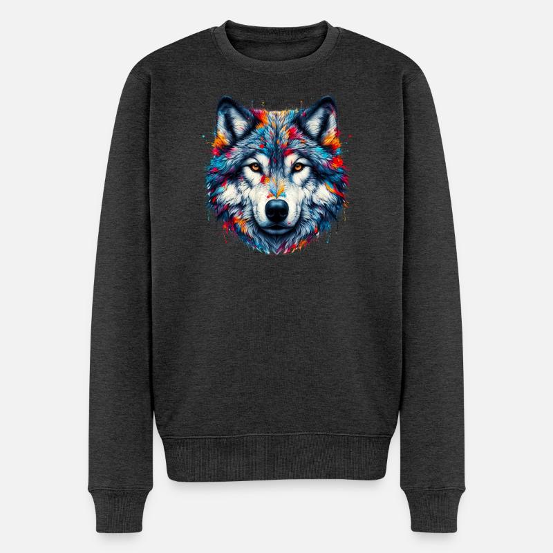 Wolf - Männer Premium Bio Pullover - Anthrazit meliert