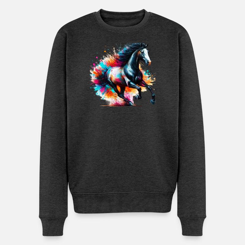 Pferd - Männer Premium Bio Pullover - Anthrazit meliert