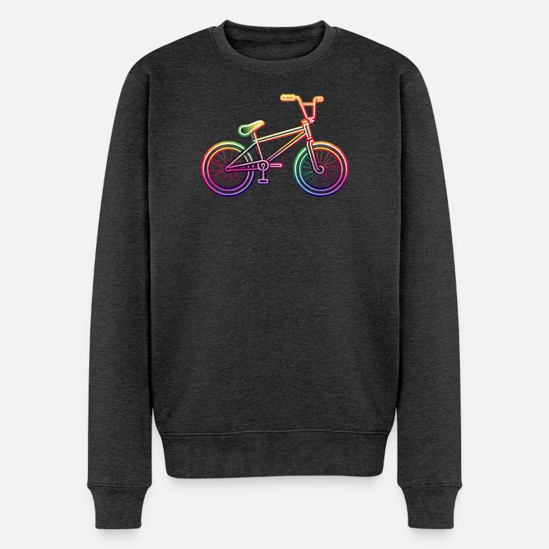 Neon Rainbow BMX Rad - Männer Premium Bio Pullover - Anthrazit meliert