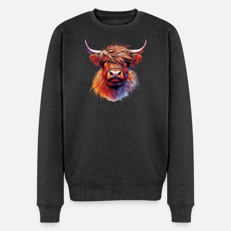 Schottische Hochlandkuh - Männer Premium Bio Pullover - Anthrazit meliert