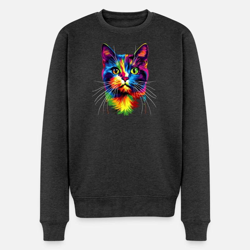 Katze Bunt Regenbogen Farben Popart Cat Mom Katzen - Männer Premium Bio Pullover - Anthrazit meliert