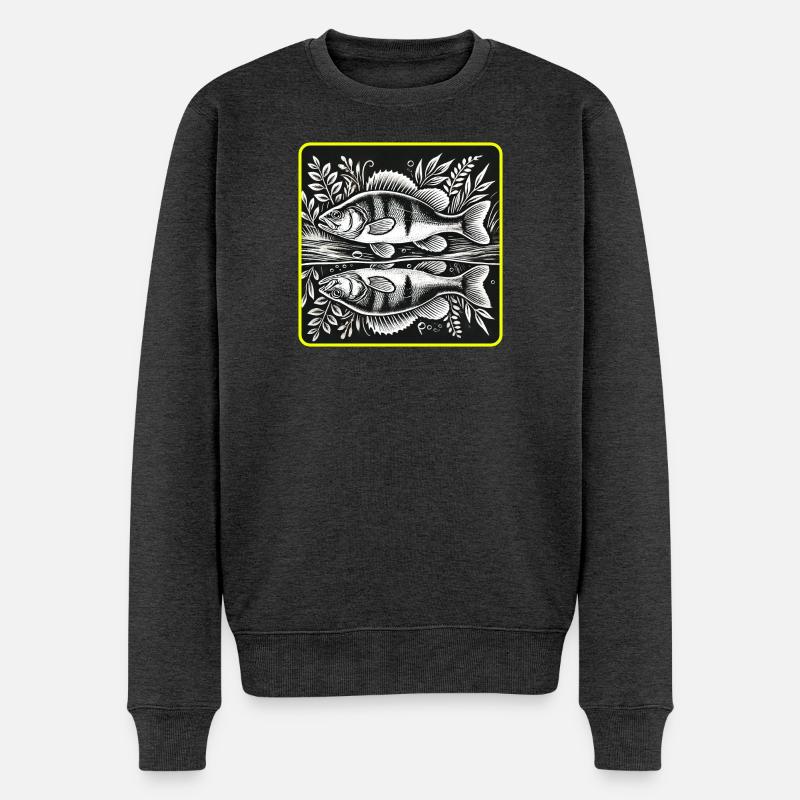 Barsch Angler Silhouette Design - Männer Premium Bio Pullover - Anthrazit meliert