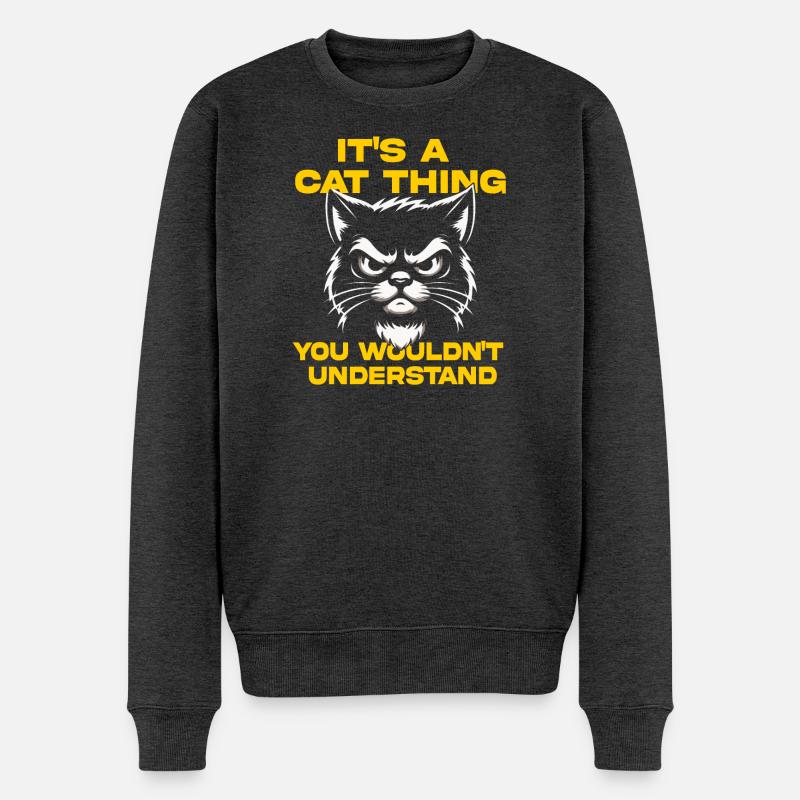 Katze Attitude T-Shirt - Männer Premium Bio Pullover - Anthrazit meliert