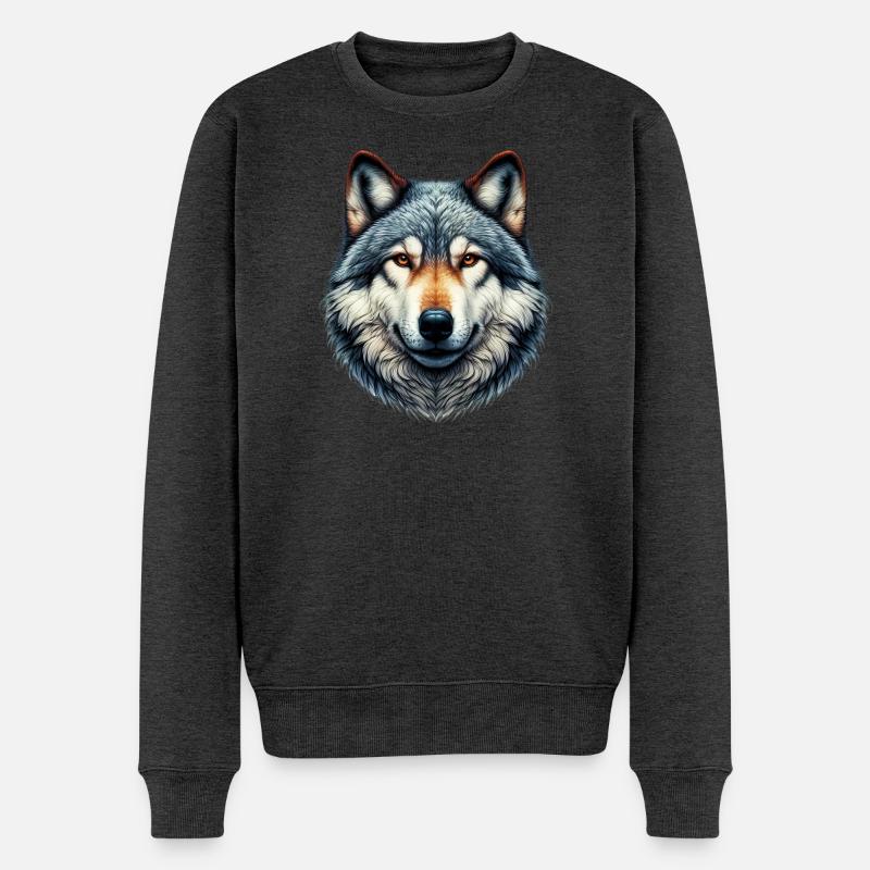 Wolf - Männer Premium Bio Pullover - Anthrazit meliert