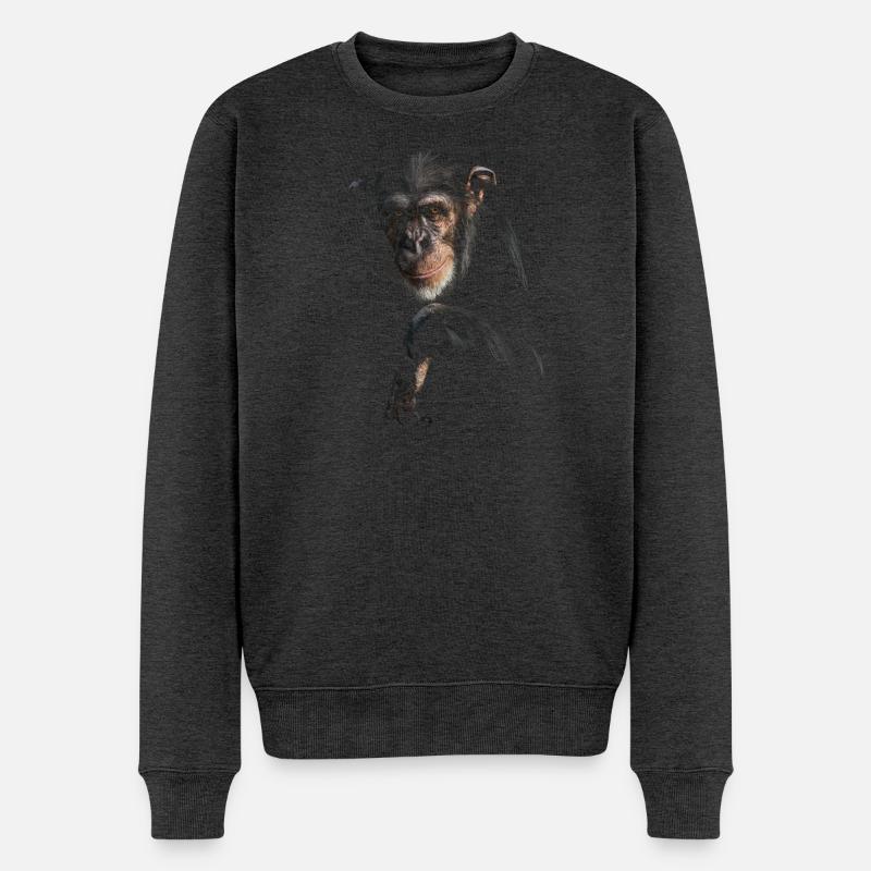 Schimpanse - Männer Premium Bio Pullover - Anthrazit meliert