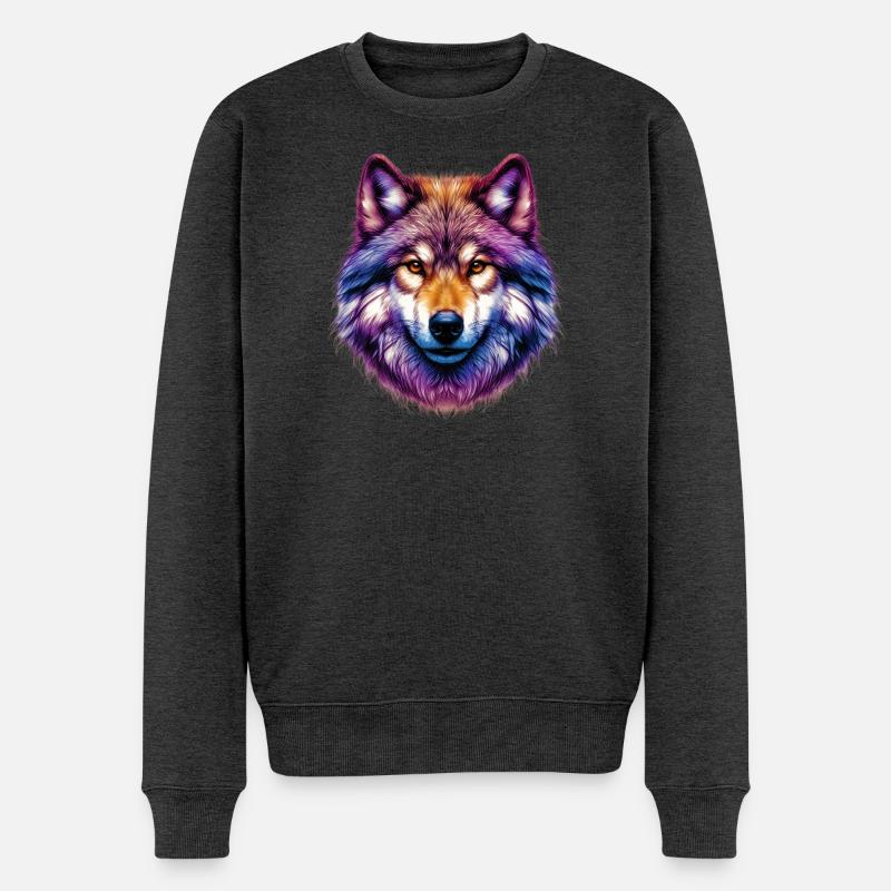 Wolf - Männer Premium Bio Pullover - Anthrazit meliert
