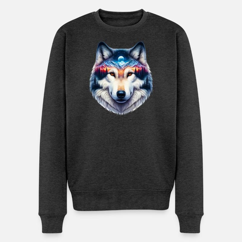 Wolf - Männer Premium Bio Pullover - Anthrazit meliert
