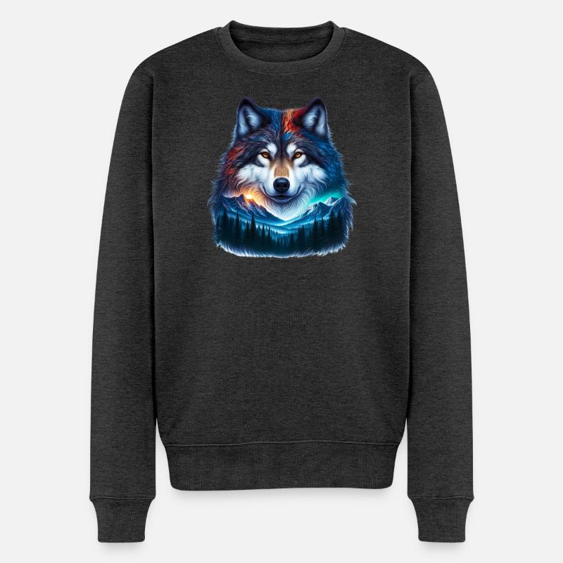 Wolf - Männer Premium Bio Pullover - Anthrazit meliert