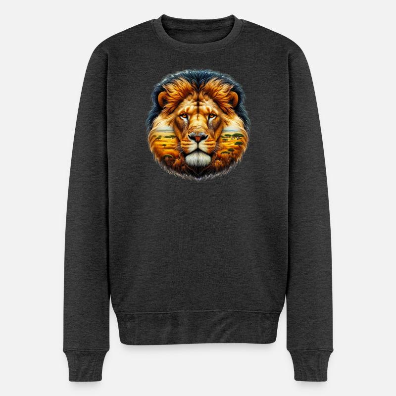 Löwe - Männer Premium Bio Pullover - Anthrazit meliert