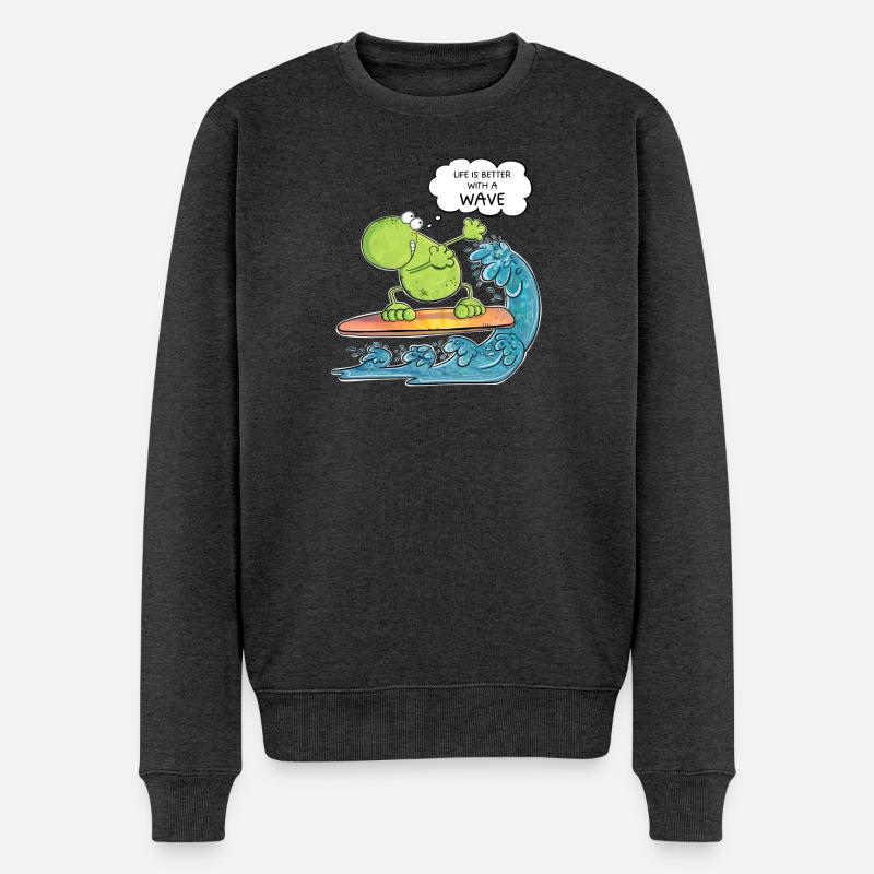 Life Is Better With A Wave Surfer Frosch Surfen - Männer Premium Bio Pullover - Anthrazit meliert