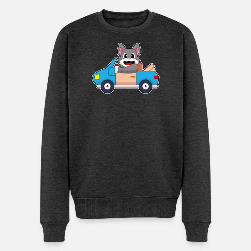 Katze Auto - Männer Premium Bio Pullover - Anthrazit meliert