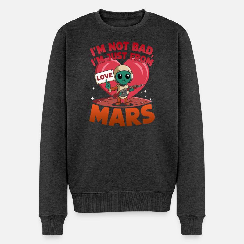 Marsianer Liebe Alien Cartoon Design - Männer Premium Bio Pullover - Anthrazit meliert