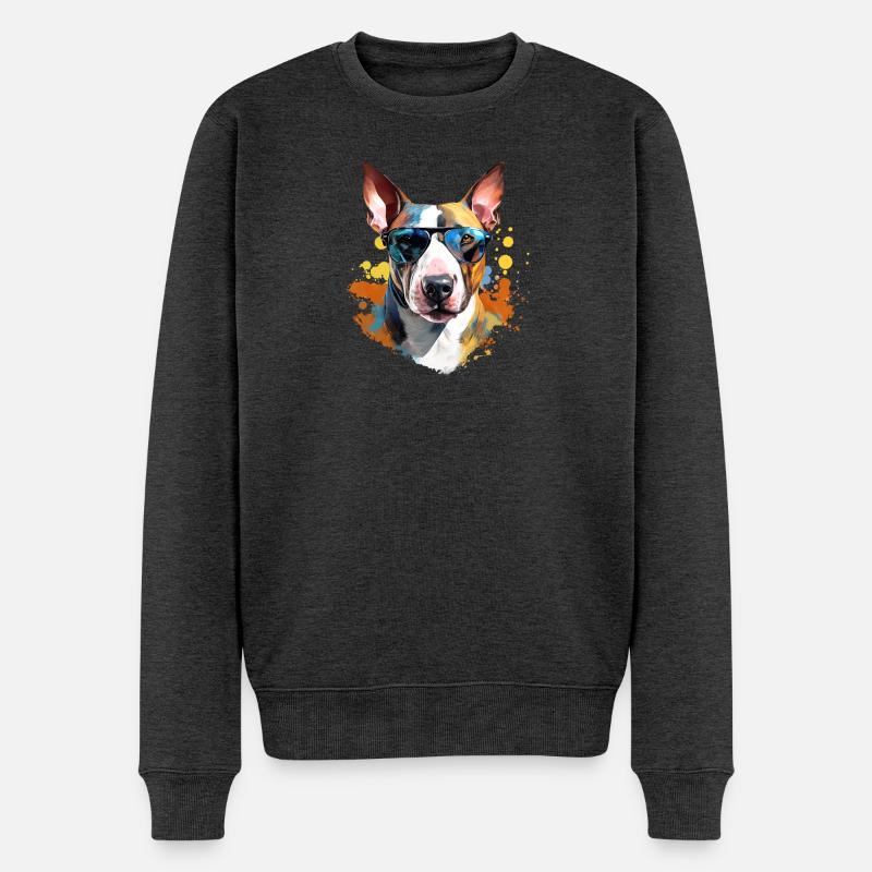 Bullterrier mit Sonnenbrille - Männer Premium Bio Pullover - Anthrazit meliert