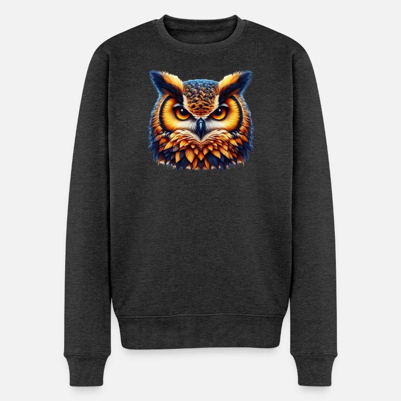 Eule - Männer Premium Bio Pullover - Anthrazit meliert