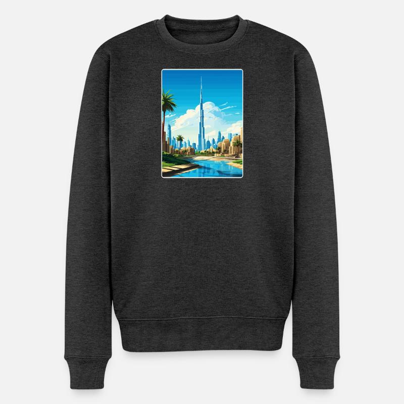 Dubai Skyline Illustration - Männer Premium Bio Pullover - Anthrazit meliert