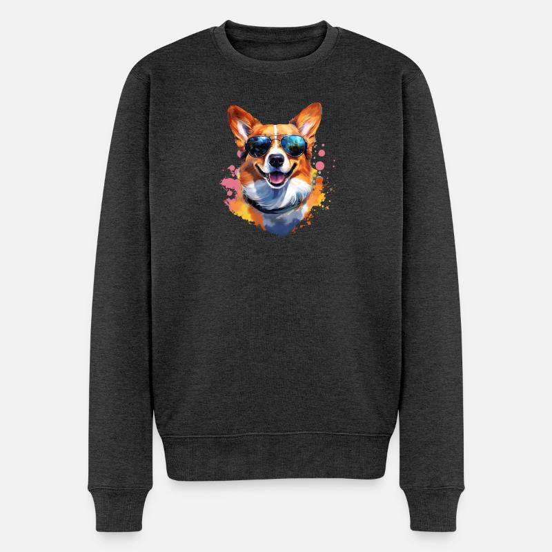Corgie mit Sonnenbrille - Männer Premium Bio Pullover - Anthrazit meliert