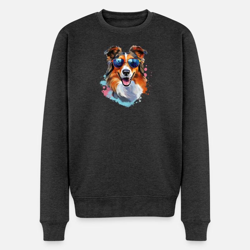 Collie mit Sonnenbrille - Männer Premium Bio Pullover - Anthrazit meliert