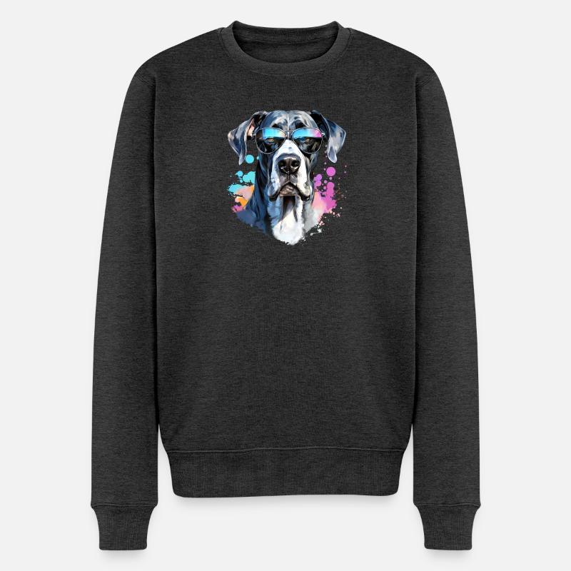 Dogge mit Sonnenbrille - Männer Premium Bio Pullover - Anthrazit meliert