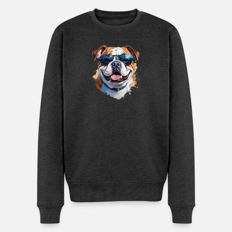 Bulldogge mit Sonnenbrille - Männer Premium Bio Pullover - Anthrazit meliert