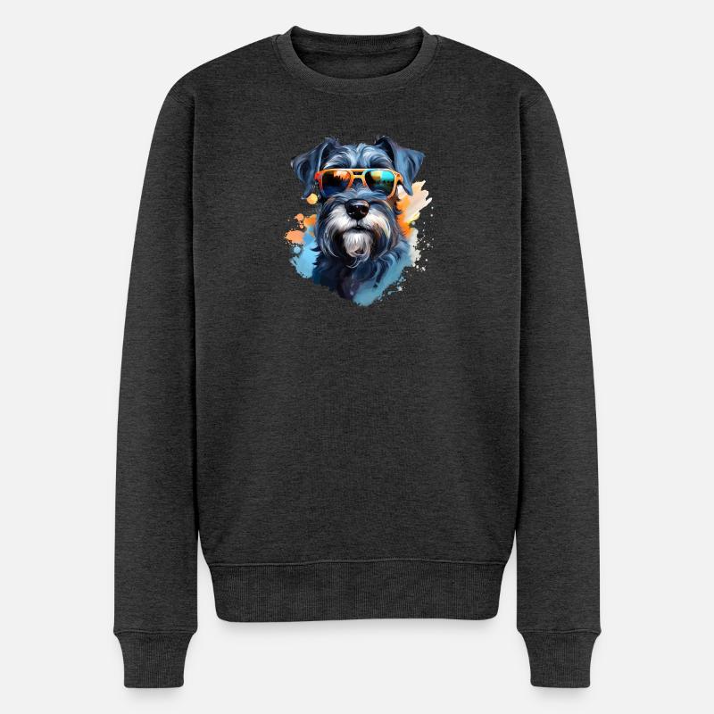 Schnauzer mit Sonnenbrille - Männer Premium Bio Pullover - Anthrazit meliert
