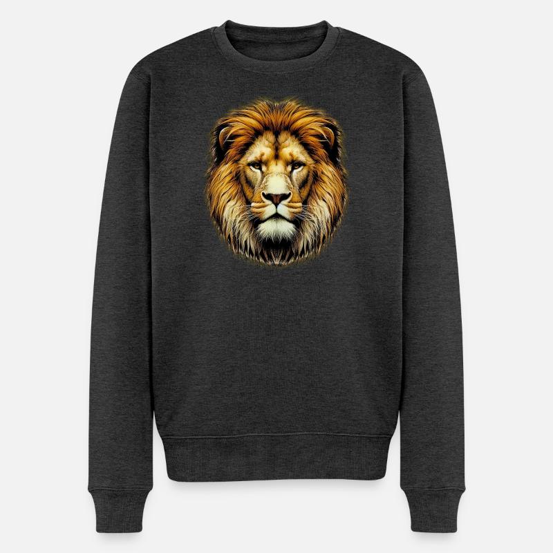 Löwe - Männer Premium Bio Pullover - Anthrazit meliert