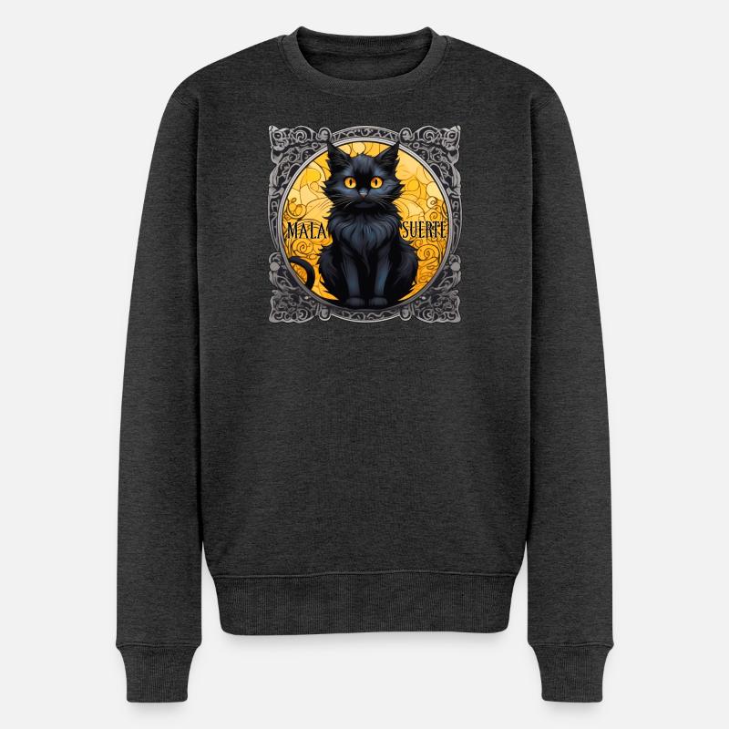 Schwarze Katze Mala Suerte - Männer Premium Bio Pullover - Anthrazit meliert