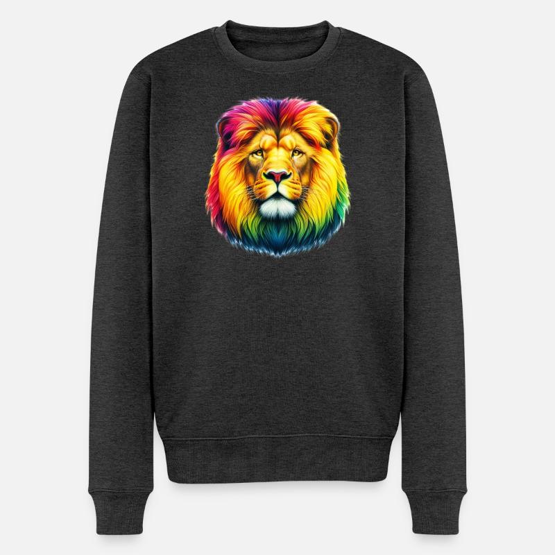 Löwe - Männer Premium Bio Pullover - Anthrazit meliert