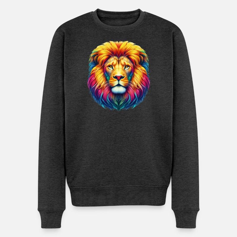 Löwe - Männer Premium Bio Pullover - Anthrazit meliert