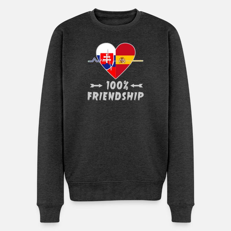 Slowakei und Spanien 100% Freundschaft - Männer Premium Bio Pullover - Anthrazit meliert