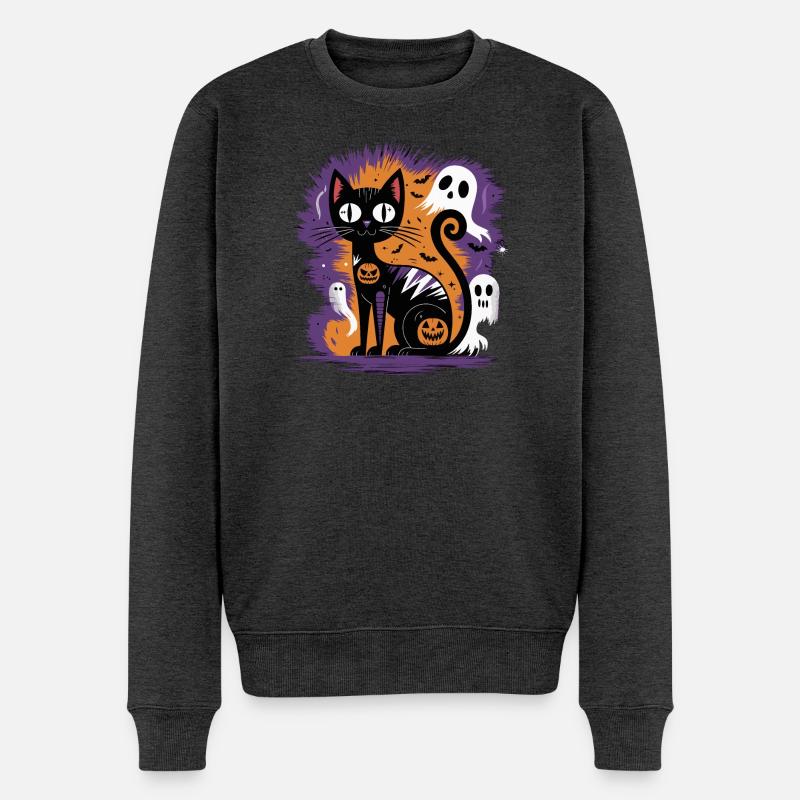 Gruselige Halloween-Katze - Männer Premium Bio Pullover - Anthrazit meliert