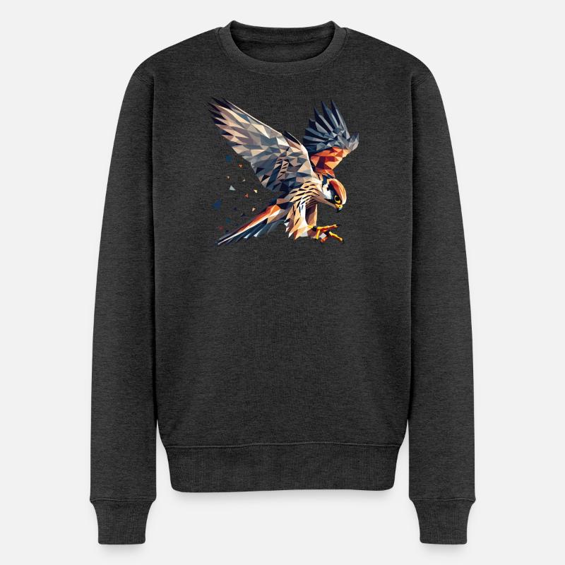 Falke Greifvogel Polygon Stil - Männer Premium Bio Pullover - Anthrazit meliert