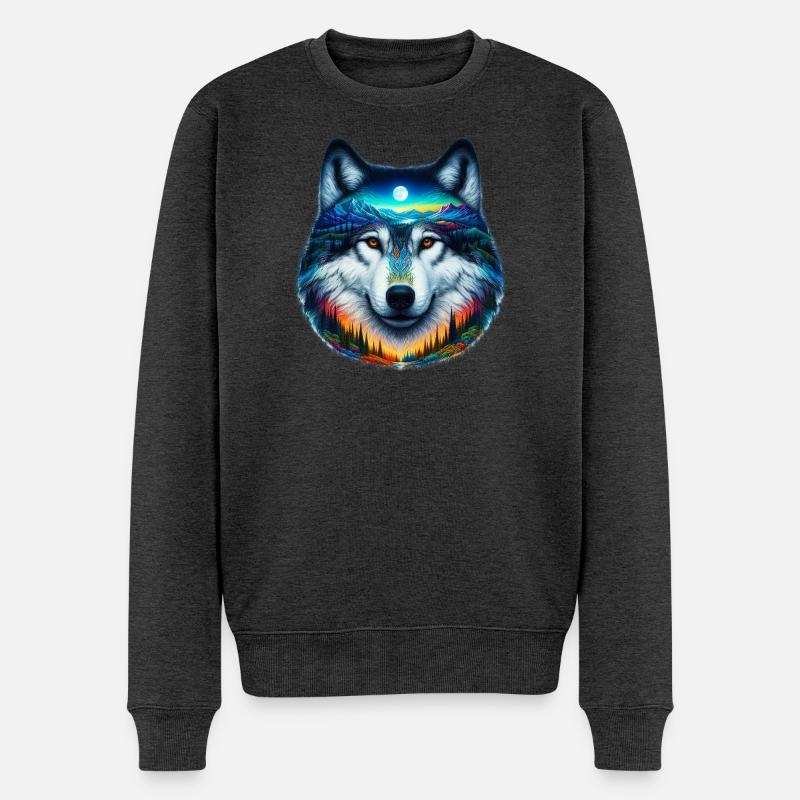 Wolf - Männer Premium Bio Pullover - Anthrazit meliert
