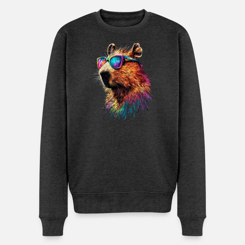 Capybara Sonnenbrille Bunt Popart Wasserschwein - Männer Premium Bio Pullover - Anthrazit meliert