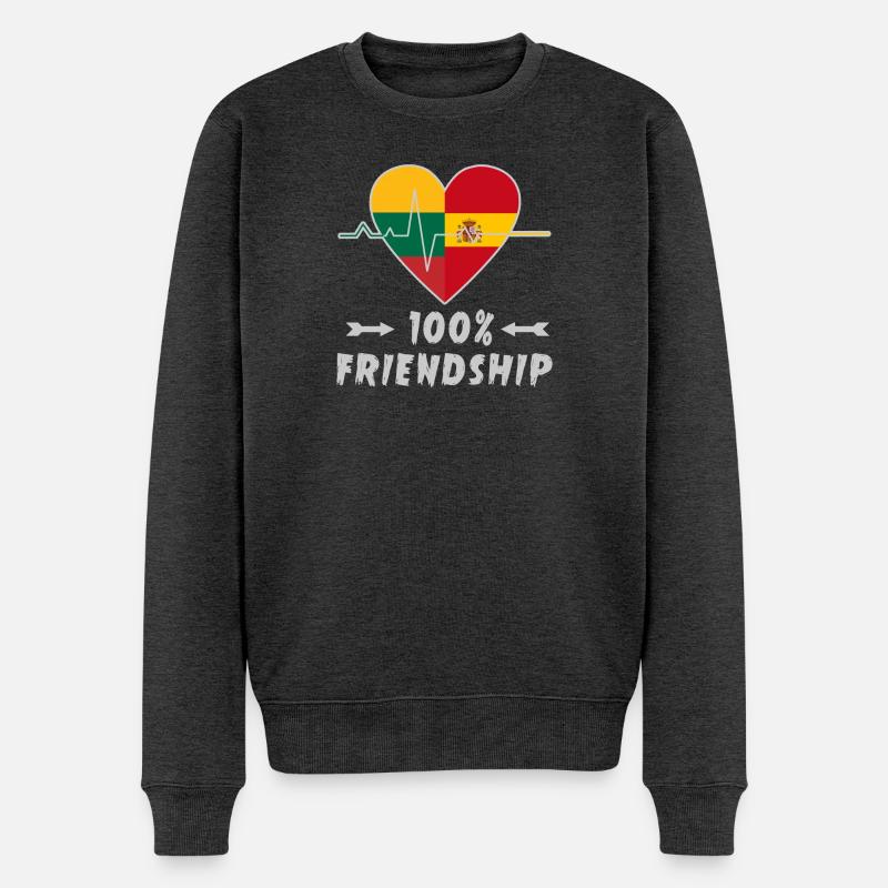 Litauen und Spanien 100% Freundschaft - Männer Premium Bio Pullover - Anthrazit meliert