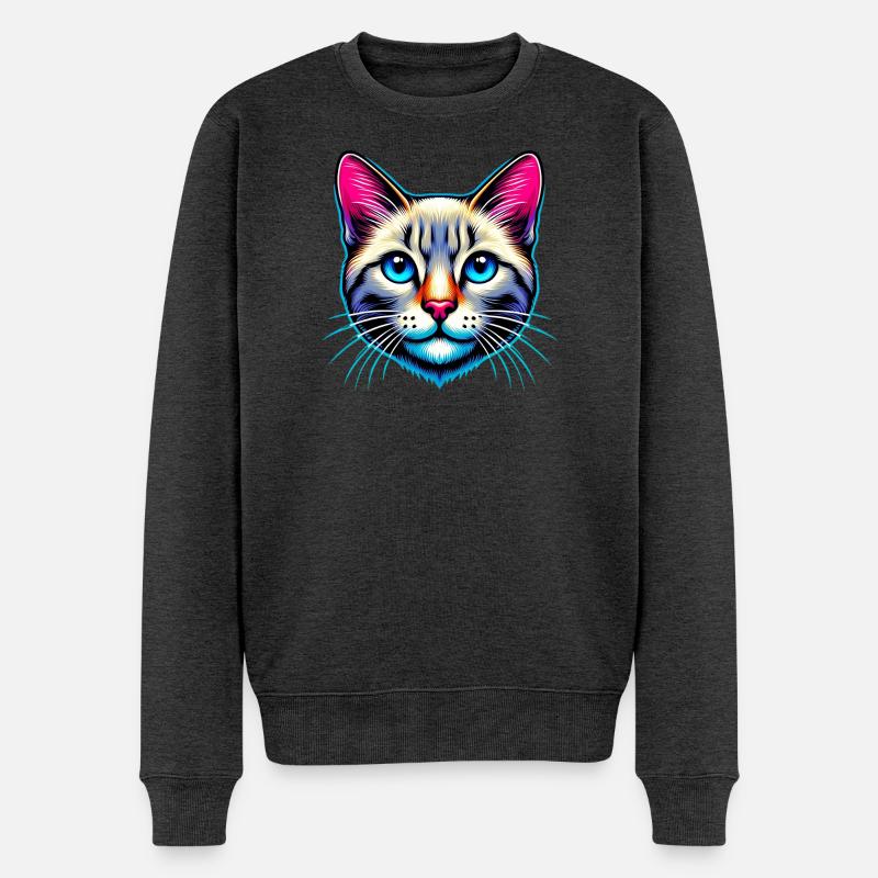 Katze - Männer Premium Bio Pullover - Anthrazit meliert