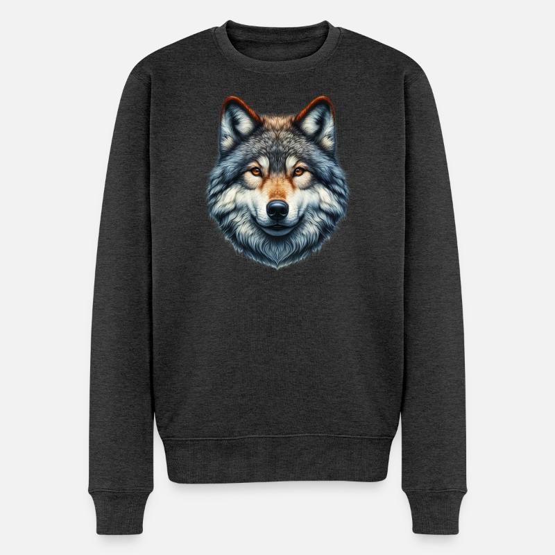 Wolf - Männer Premium Bio Pullover - Anthrazit meliert