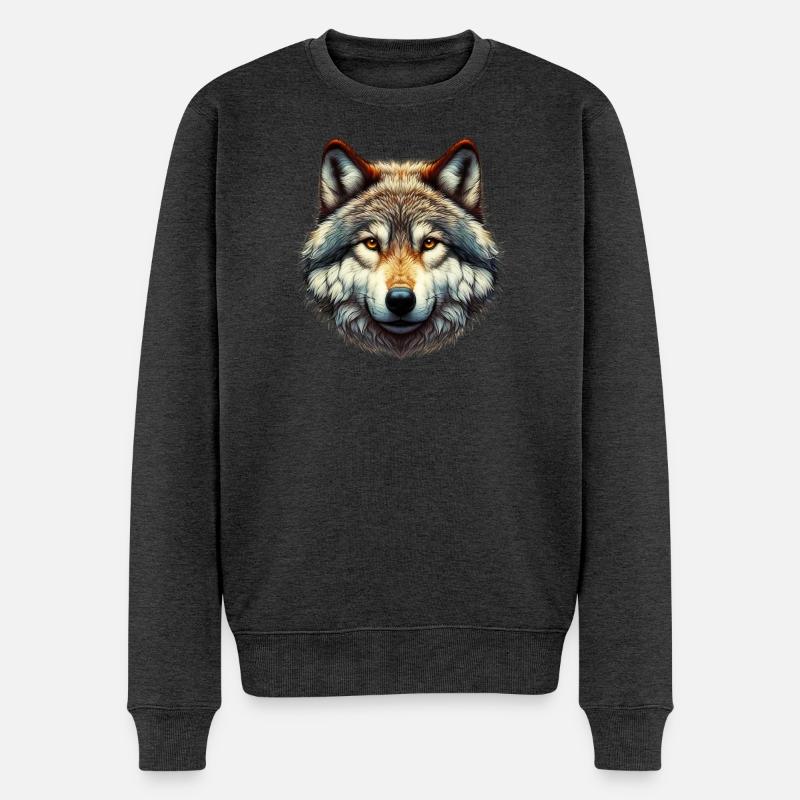 Wolf - Männer Premium Bio Pullover - Anthrazit meliert